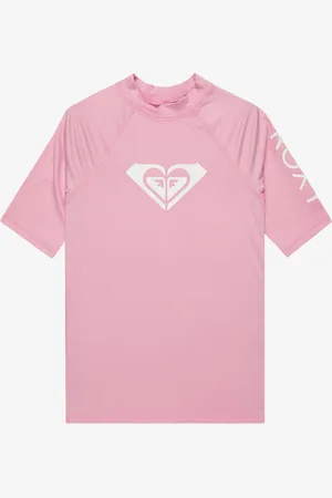 Roxy Pink Girls Wholehearted Short Sleeve Logo Rash Vest 140146cm