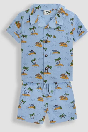 JoJo Maman Bébé Blue Dino Island 2-Piece Printed Shirt & Shorts Set 6268cm