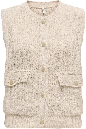 ONLY Cream Boucle Knit Button Through Vest AU 16