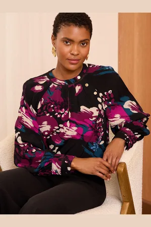 Love & Roses Black Animal Petite Blouse AU 14
