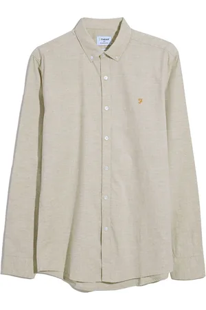 Farah Steen Long Sleeve 100% Cotton Shirt in Hazelnut Marl XXL