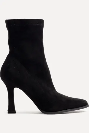 Linzi Black Noelle Square Toe Heeled Sock Ankle Boots AU 10 (EU 41)