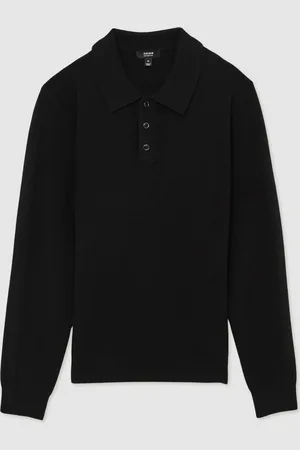 Reiss Kingsley Wool Textured Long Sleeve Polo Shirt S