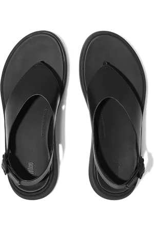 FitFlop F-Mode Leather Flatform Back-Strap T-Post Black Sandals AU 7 (EU 38)