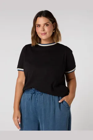 Live Unlimited London Black Crochet Trim T-Shirt AU 28