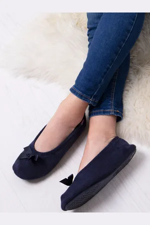 Totes Navy Isotoner Terry Ballet Slippers With Bow S