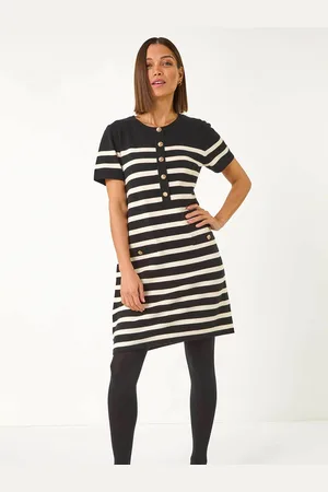 Roman Stripe Button A-Line Knit Dress AU 12