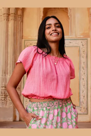 ASPIGA Pink Ilana Frill Gauze 100% Cotton Top L