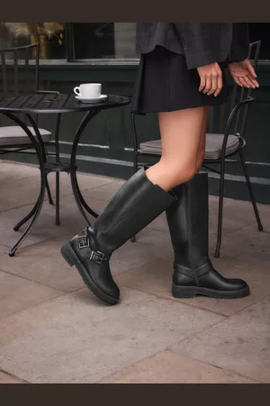 Next Black Extra Wide Fit Forever Comfort Knee High Biker Boots AU 10 XW (EU 42)