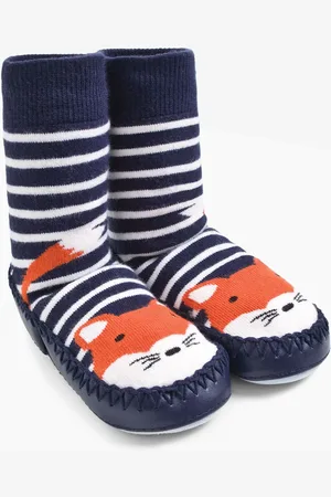 JoJo Maman Bébé Navy Blue Ecru Cream Stripe Moccasin Slipper Socks 2