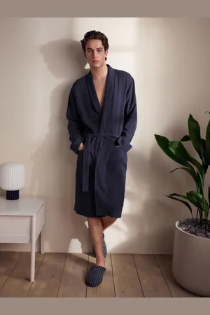 Next Slate Grey Linen Blend Lightweight Dressing Gown