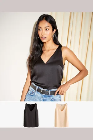 Friends Like These Camel/Black Two Pack Satin Cami Tops AU 8