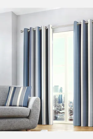 FUSION Blue Whitworth Eyelet 100% Cotton Curtains 167 x 182cm