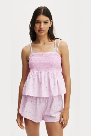 Cotton On Pink Shirred Woven 100% Cotton Sleep Set M
