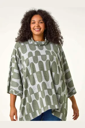 Roman Green Curve Geometric Print Roll Neck Top AU 22-24