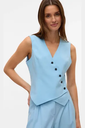 VERO MODA Blue Asymetric Button Waistcoat AU 6