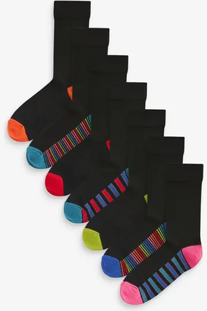 Next Black Stripe 7 Pack Mens Cotton Rich Black Socks UK 6