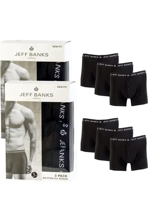 Jeff Banks Black Cotton Button Fly Boxers 3 Pack L