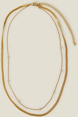 Accessorize Gold 14ct Plated Layered Diamante Omega Chain Necklace One