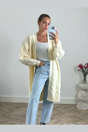 Style Cheat Cream Willa Cable Knit Maxi Cardigan M