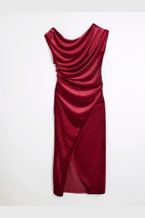 River Island Velvet Drape Midi Dress AU 10