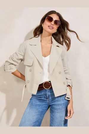Lipsy London Neutral Light Weight Trench Jacket With a Touch of Linen AU 10