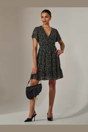 Jolie Moi Chiffon Short Sleeve Tie Waist Mini Dress AU 16