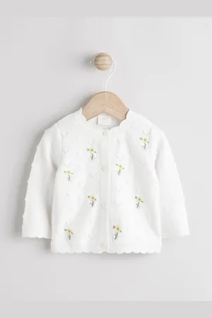 Next White 100% Cotton Pointelle Knitted Floral Flower Baby Cardigan (0mths-3yrs) 1.5