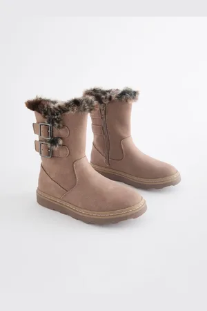 Next Neutral Brown Wide Fit (G) Warm Lined Zip Boots AU 4.5 (EU 37.5)