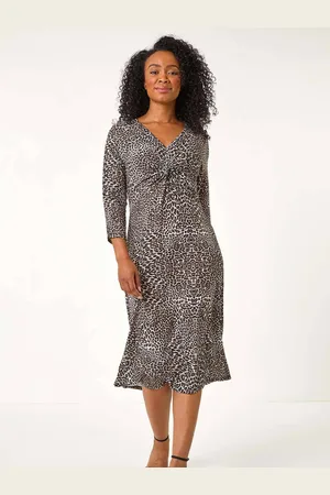Roman Petite Animal Print Twist Detail Midi Dress AU 12