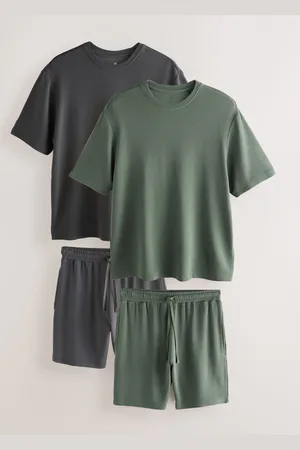Next Slate Grey/Green Ottoman Ribbed Modal Short Pyjamas Set 2 Pack xlarge