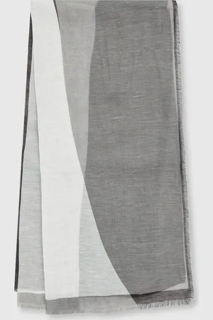 Reiss Grey/White Audrey Linen-Blend Printed Scarf One
