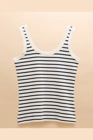 Joules Sofia Cream & Navy Stripe Ribbed Vest AU 16