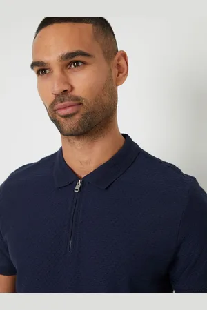 Threadbare Textured Quarter Zip 100% Cotton Polo Shirt medium