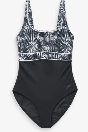 Speedo Black Shaping Womens ContourEclipse Printed Swimsuit AU 16