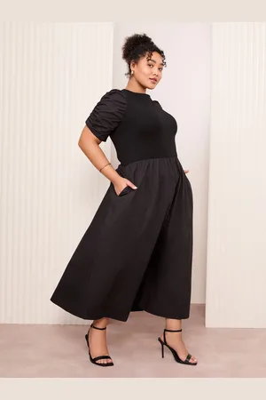 Friends Like These Curve Cotton Mix Ruched Sleeve Midi Dress AU 18