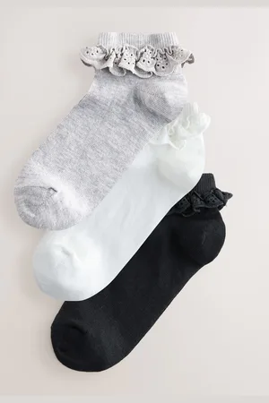 Next Black/White Broderie Trim Trainer Socks 3 Pack One