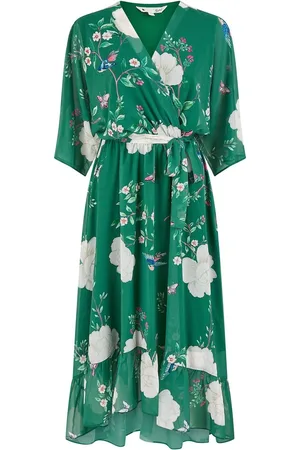 Yumi Bird and Floral Print Midi Wrap Dress AU 10