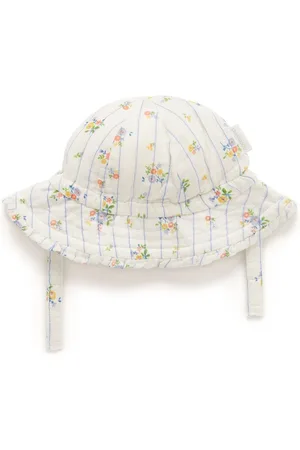 Purebaby Blue Floral Print 100% Cotton Ruffle Sunhat m