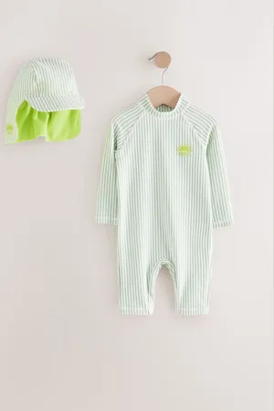 Next Green Stripe Sunsafe Swimsuit and Hat Set (3mths-7yrs) 4