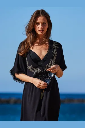 Sosandar Black Embroiderd Beach Kaftan AU 12