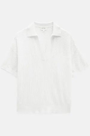 Hush Puppies White Interest Stitch Collar Top