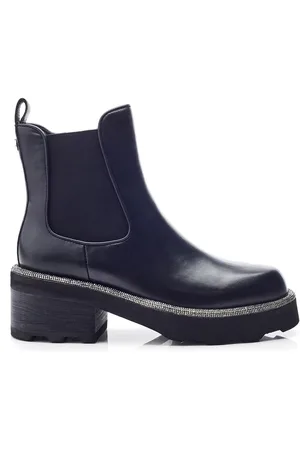 Moda In Pelle Blanda Glitz Rand Chunky Leather Chelsea Black Boots AU 7 (EU 38)