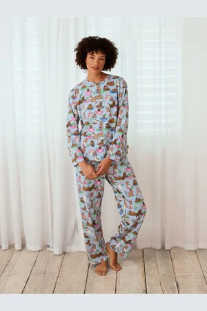 Chelsea Peers Blue Cotton Cats Tea Party Print Long Pyjamas Set AU 12