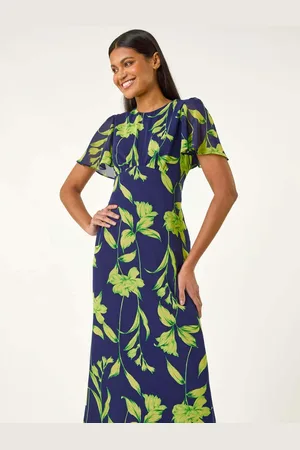 Roman Leaf Print Back Tie Midi Dress AU 18