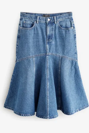 Next 100% Cotton Denim Fishtail Midi Skirt AU 22