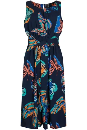 Weird Fish Navy Blue Nalani Viscose Printed Jumpsuit AU 12