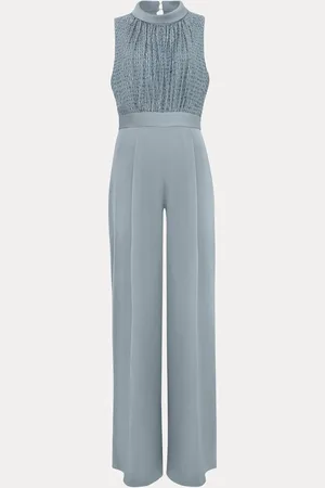 Phase Eight Blue Petite Eliza Textured Bodice Wide Leg Jumpsuit AU 10