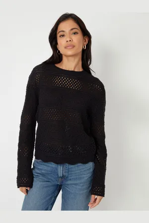 Threadbare Black Long Sleeve Pointelle Crochet Knit Jumper AU 10