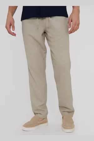 Threadbare Light Stone Linen Blend Drawcord Trousers XL